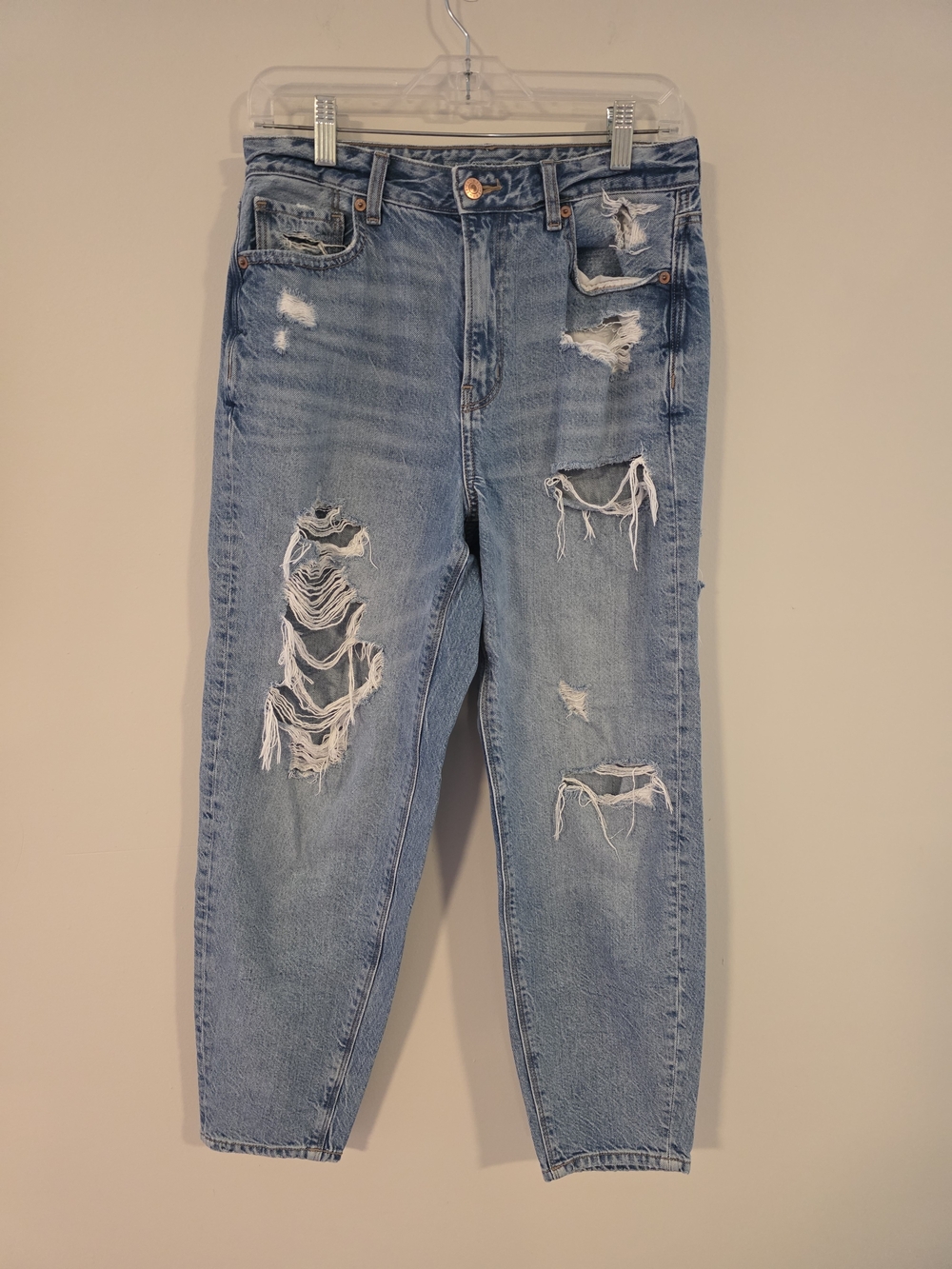 American Eagle Outfitters Light Blue Distressed Relaxed Mom Jeans